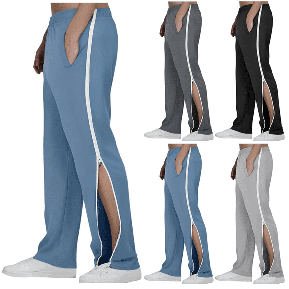 LEKWK Tearaway Pants for Men Athletic Track Joggers with Side Zipper Loose Fit Basketball Warm Up Trousers Elastic Waist Casual Workout Lounge Gym Activewear Blue L