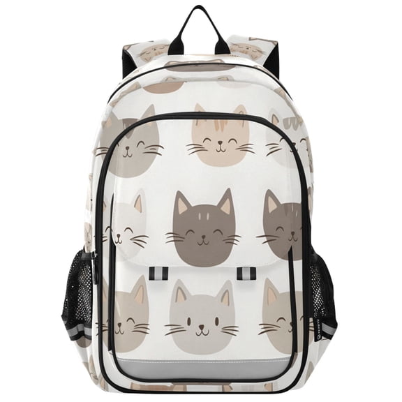 FORMRS Unisex School Backpack 17" Student Travel Bag with Laptop Compartment, Light Gray Cat Pattern