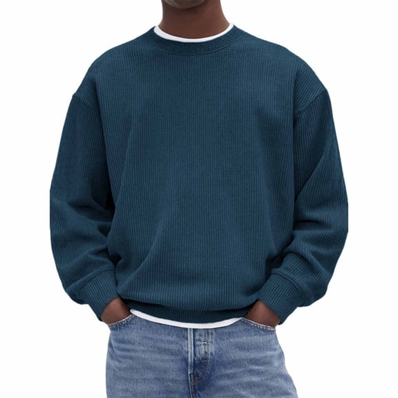 Yaoyar Mens Solid Color Fashion Casual Corduroy Long Sleeve Round Neck Sweatshirt Top Simple Soild Color Pullover Shirt
