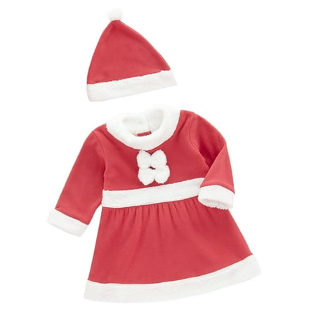 Age 1-3 Baby Girl Holiday Santa Costume Red and White Dress + Hat, 2-pc Set (95/24-36 Months)