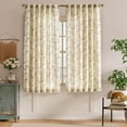 thumbnail image 2 of Linen Farmhouse Curtains Green Floral Curtains 63 Inch Length Back Tab Drapes for Living Room Bedroom Light Filtering Country Vintage Rod Pocket Curtain, 2 Panels, Green on Beige, 2 of 10