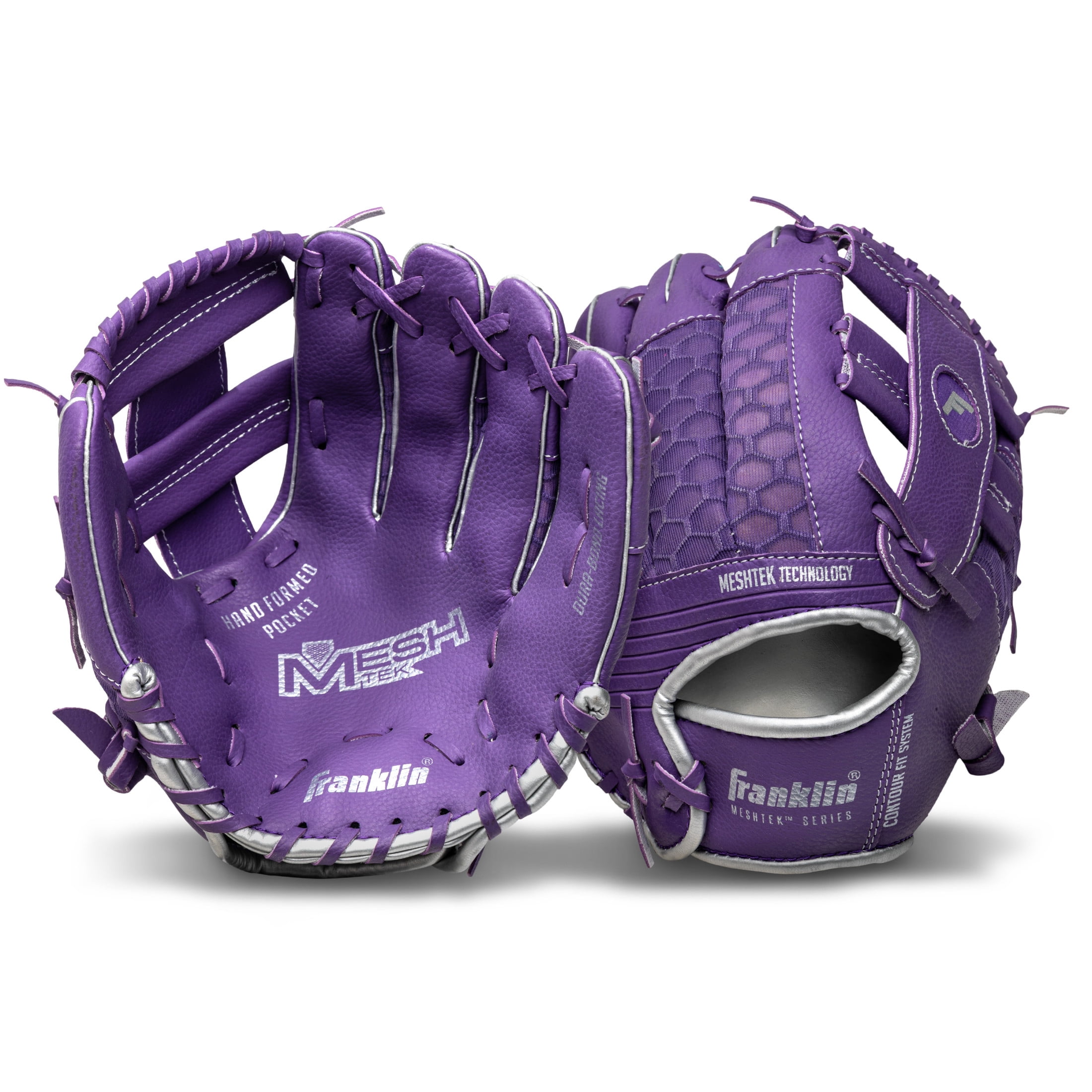 Franklin Sports Meshtek Kids Teeball Glove + Ball Set, 9.5 in, Purple/Silver, Right Hand Throw