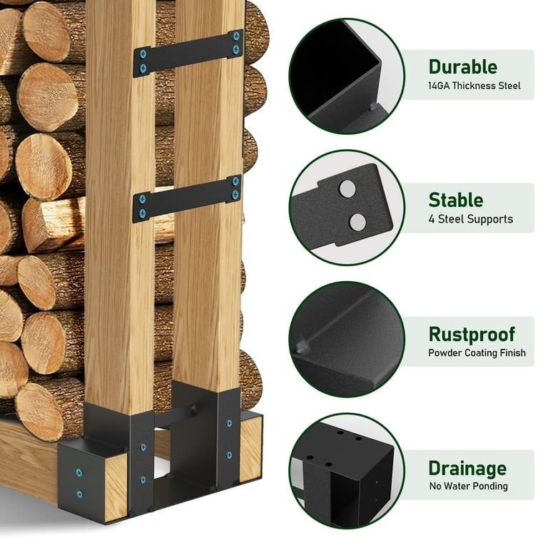 Outdoor Firewood Log Storage Rack Bracket Kit Fireplace Wood