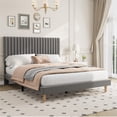 thumbnail image 1 of Queen Size Bed Frame, Adjustable Height Headboard, Velvet Upholstered Platform Bed Frame, No Box Spring Needed, Easy Assembly, Grey, 1 of 7