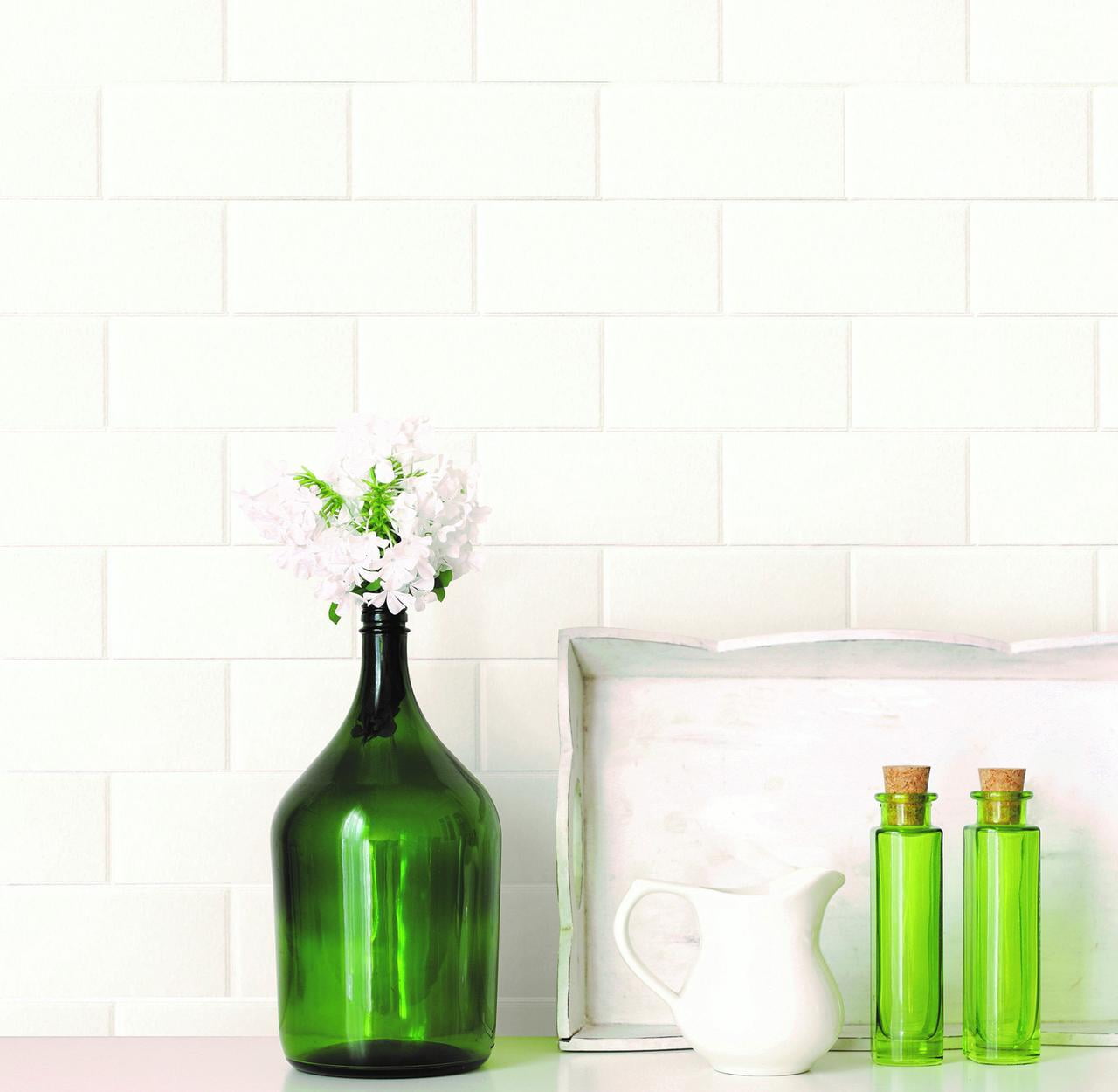 Brewster Bettina White Paintable Subway Tile Wallpaper