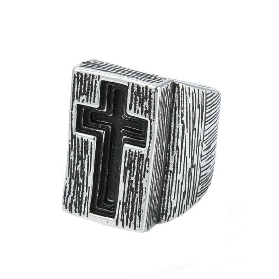 HIJONES Men's Stainless Steel Hammer Christian Cross Religious Biker Signet Ring Personality Oversized Crucifix Dominant Thumb Band Antique Silver Size 10
