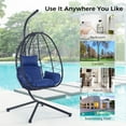 thumbnail image 4 of UHOMEPRO Outdoor Egg Chair, Patio PE Wicker Swing Egg Chair with Stand, Cushion and Headrest, All-Weather Rattan Hanging Basket Chair Hammock Chair for Home Bedroom Patio Balcony, Navy Blue, 4 of 8