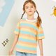 thumbnail image 5 of Blusas y camisas de manga corta con cuello redondo Camiseta de manga corta con cuello redondo a rayas para niño Camiseta informal de media manga para uso diario para bebé Camiseta de algodón para niño, 5 of 9