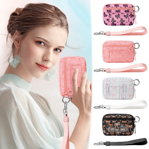 JVBTVB Waterproof Wristlet Pouch with Clear Card Slot and Bow Pattern, Lightweight Travel Wallet Purse for Women Girls Teens