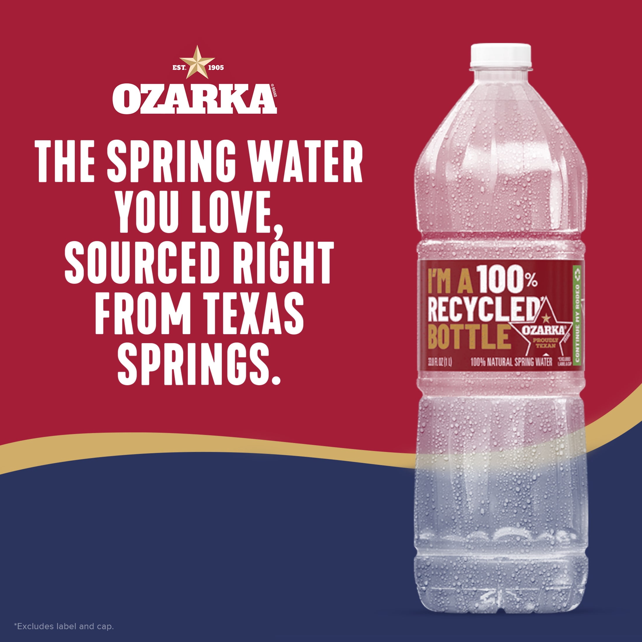 (2 pack) Ozarka Texas Spring Water, 1 Liter, Single Plastic Bottle