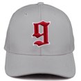 thumbnail image 2 of Daxton Premium Mid Profile Hat Semi Curved Visor Light Grey Cap White Red Gothic Embroidered, Number 9, 2 of 4