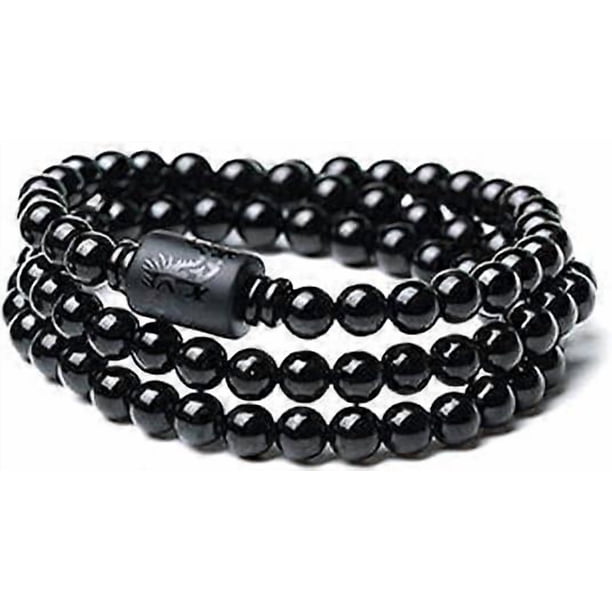 Crystal Obsidian Bracelet Engrave with Dragon or Phoenix totem Cylinder Bead Men or Women Natural Stone Chain Famous Fashion 12MM 10MM