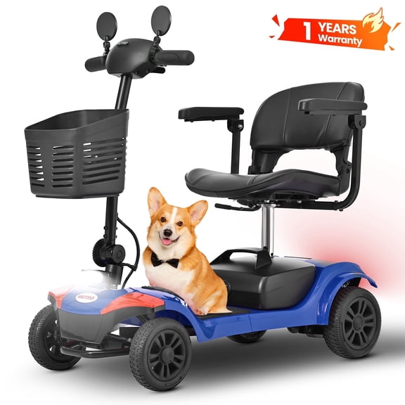 SEIZEEN Mobility Scooter for Seniors Adults, Heavy-Duty Foldable Electric Powered Scooter, 360° Swivel Adjustable Seat, 330 lb Capacity, 12.5 Miles Range, LED Headlight, Blue