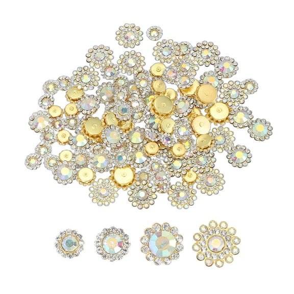 Uxcell Sew on Rhinestones Crystals, Flower Rhinestones Glass Gems Metal Base for DIY Craft Clothes Decoration Gold/Colorful