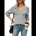 thumbnail image 1 of Suéter Informal de Larga con Cuello en V, Tejido Acanalado y Crochet Ligero para Mujer (Otoño 2025) Gris Puro XXL, 1 of 7