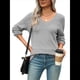 thumbnail image 1 of Suéter Informal de Larga con Cuello en V, Tejido Acanalado y Crochet Ligero para Mujer (Otoño 2025) Gris Puro S, 1 of 7