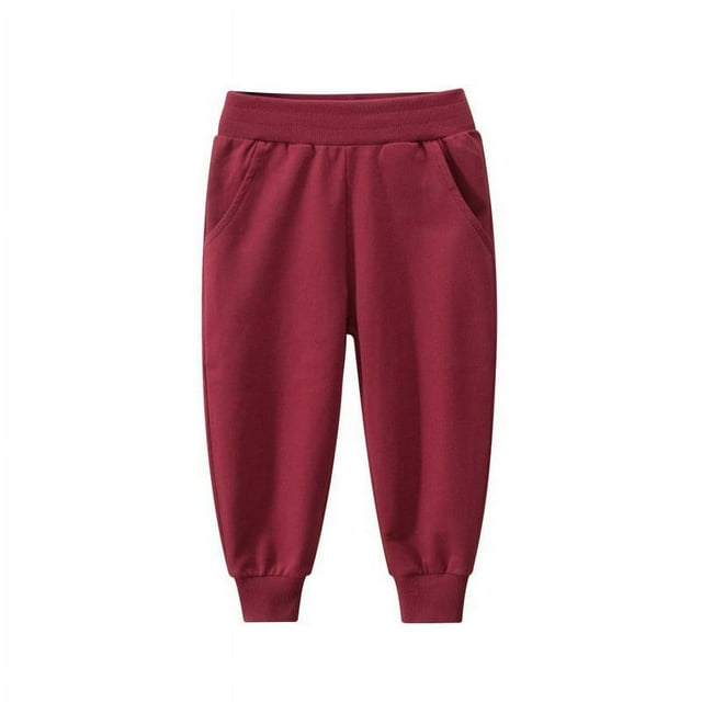 Pantalons pour Garçons Tout-Petits Pantalons de Sport Décontractés pour Enfants Gris Foncé, Rouge, 2-3 Ans