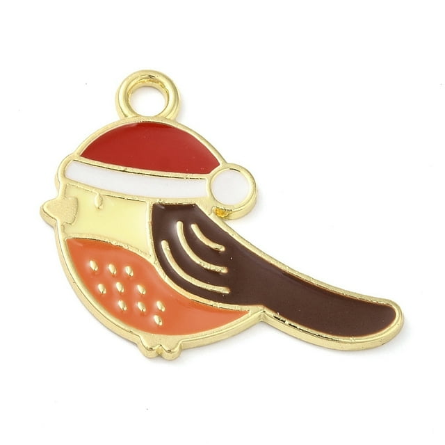 Alloy Enamel Pendants Long-Lasting Plated Golden Bird Charm Chocolate 21x25x1.5mm Hole: 2mm