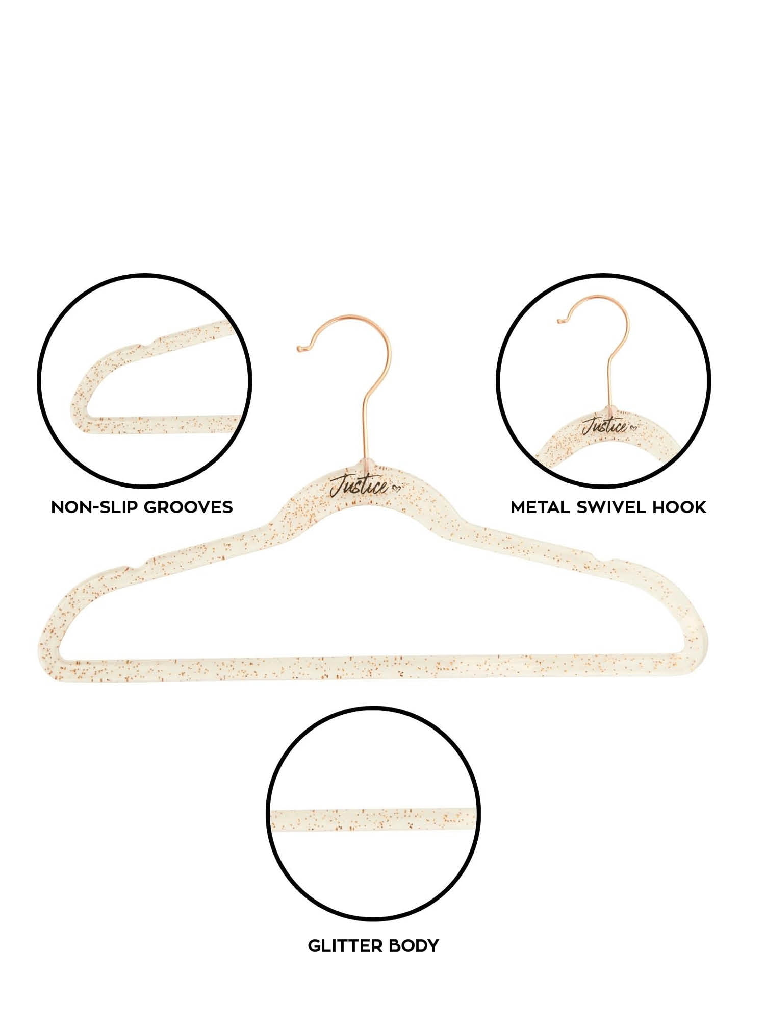 Justice Girls Non-Slip Swivel Hook Clothes Hangers, Gold Glitter, 100 Pack