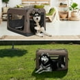 thumbnail image 6 of Veehoo Folding Soft Dog Crate, 3-Door Pet Kennel, 600D Cationic Oxford Fabric, 32", Brown, 6 of 9