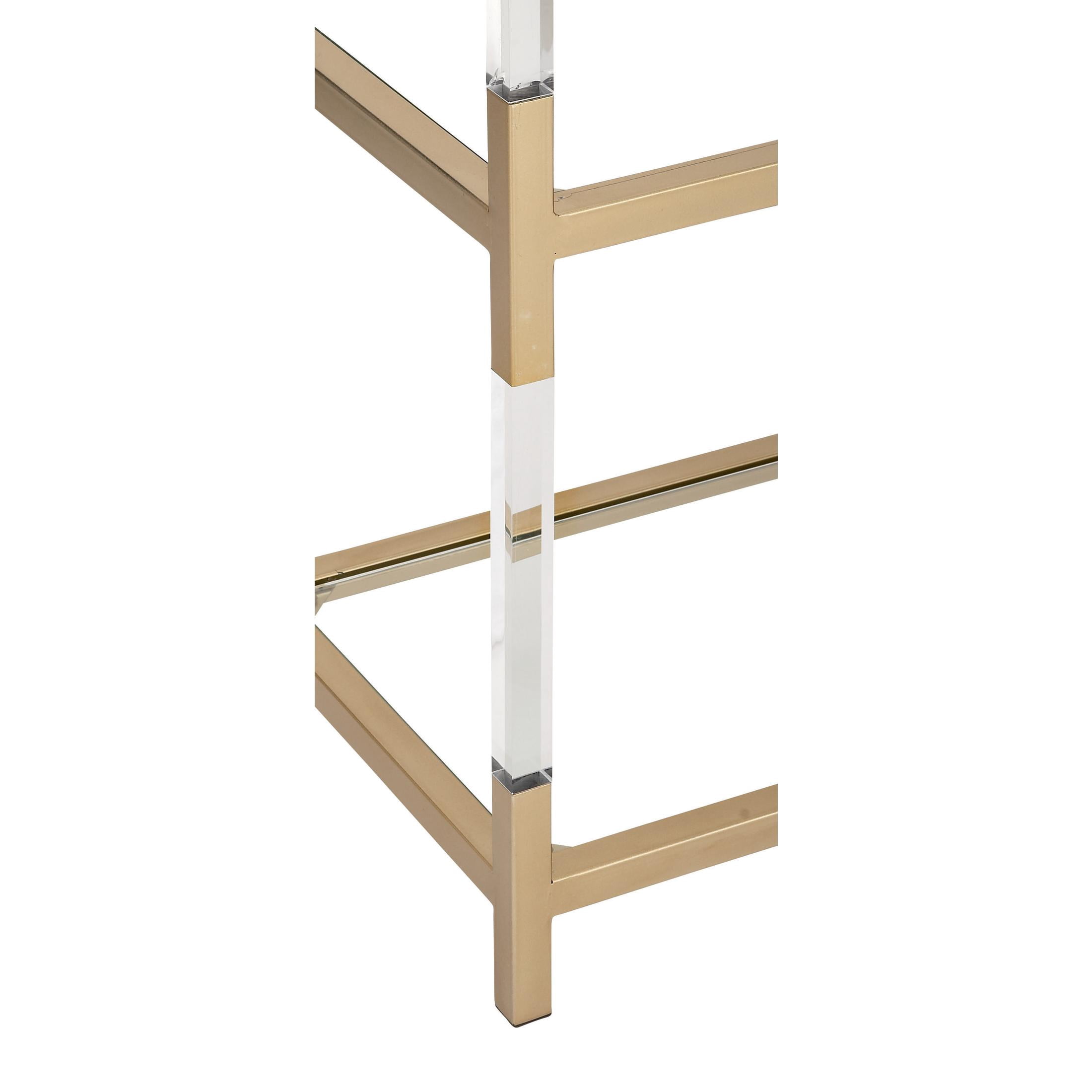 DecMode 38" x 36" Gold Metal 2 Shelf Console Table with Clear Glass Top and Acrylic Legs, 1-Piece
