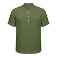 thumbnail image 5 of GUZOM Mens Short Sleeve Henley Shirt 100% Cotton Relaxed Fit Casual Top for Men in Army Green,Size M, 5 of 9