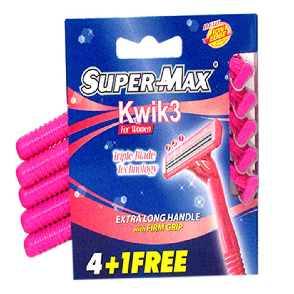 Kwik3 Extra Long Handle Razor Blades With Firm Grip (4+1 Pack) 012012