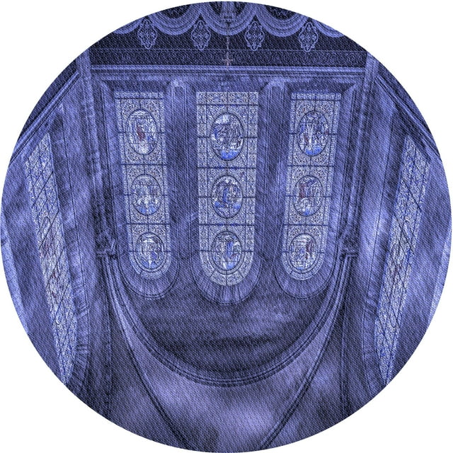 Ahgly Company Machine Washable Indoor Round Transitional Light Slate Blue Area Rugs, 5' Round