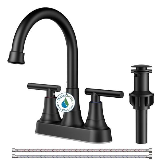 TVOFEK 4 inch Centerset Bathroom Faucet 2 or 3 Hole with Pop up Drain and cUPC Hose, 2-Handle Matte Black Vanity Faucets for Restroom RV Bar