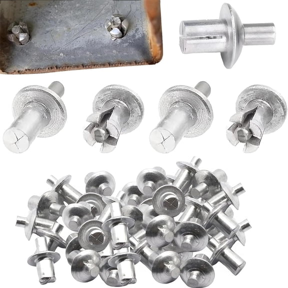 Scheam 7mm Knock Type Expansion Rivets,Aluminum Core Rivets with Half Round Head Kit,Hammer Drive Fixing Nails,Heavy Duty Stable Piercing Rivets,Board Wall Fasteners 100 Pcs