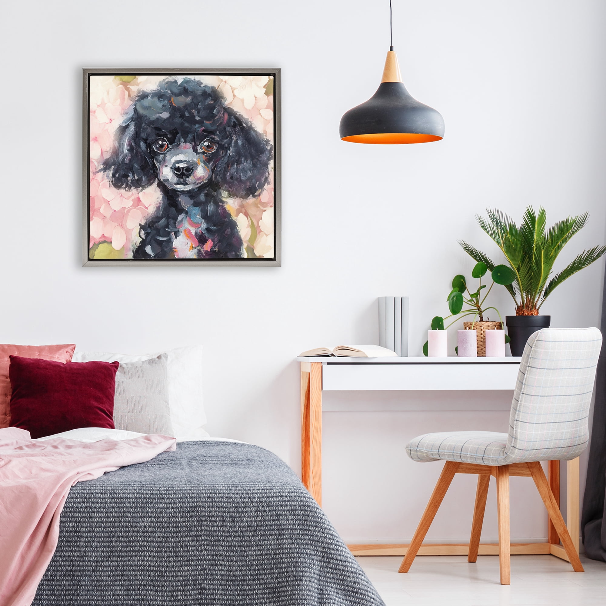 Stupell Industries Little Black Poodle Gray Framed Floater Canvas Wall Art, design by Tina LeCour