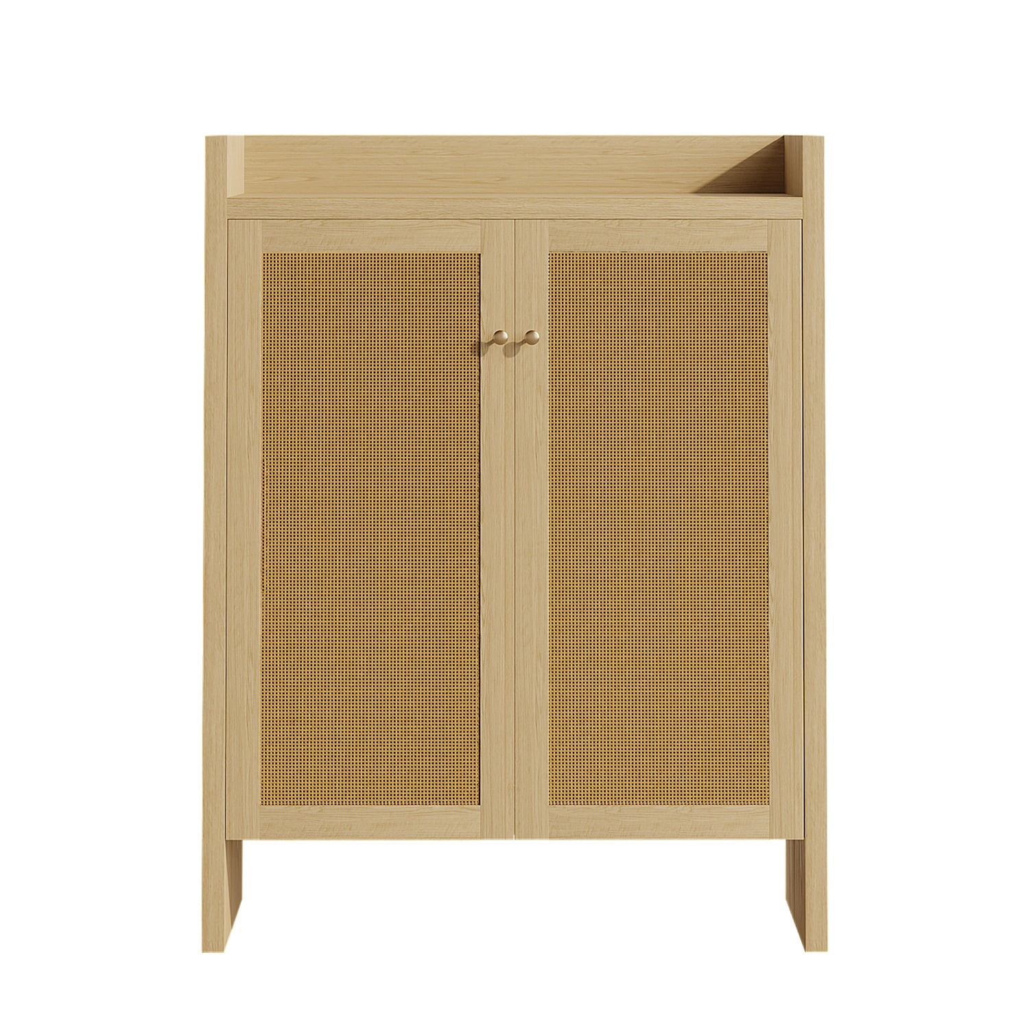 42.5" Tall Rattan Shoe Cabinet with Doors, 6-Tier Wooden Freestanding Shoe Storage Organizer with Adjustable Shelves, Mid-Century Entryway Shoe Cabinet for Hallway & Living Room