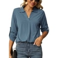 thumbnail image 1 of 1PCS V-neck long sleeve shirt--grey blue--L, 1 of 5
