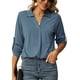 thumbnail image 1 of 1 camisa de manga larga con cuello en V - gris azul - L, 1 of 5