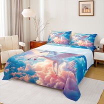 Homewish Magic Animal Unicorn Bed Sheets,Pink Dreamy Castle King Sheets,Fairy Tale Theme Sheet Set For Girl Kids,Super Cozy Room Decor,4 Pieces