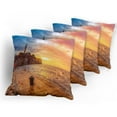 thumbnail image 5 of Ambesonne Nature Throw Pillow Cover 4 Pack, Sunset Seashore Coast, 18", Brown Yellow, 5 of 7