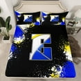 thumbnail image 3 of Feelyou Blue Monogrammed E Twin Sheet Sets for Kids, Chic Splatter Splash Twin Fitted Sheet, Art Letter Flat Sheet, Lightweight Room Decor, 3-Piece, 3 of 8