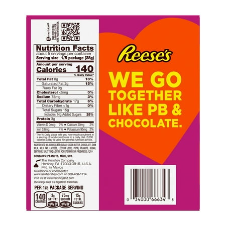 Reese's Milk Chocolate Peanut Butter Heart Valentine's Day Candy, Gift Box 5 oz