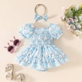 thumbnail image 2 of mgoYE Baby Girl Clothes 6Months Baby Girl Easter Clothes Ruffles-sleeve Romper Dress Headband Spring Summer Outfits(Sky Blue,6-9 Months), 2 of 9
