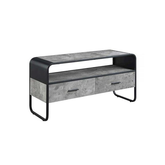 ACME Raziela Storage TV Stand in Concrete Gray and Black Metal Frame