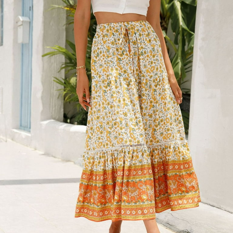 Women 2023 Summer Spring Long Skirts Dress Floral Print