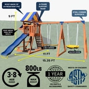Sportspower Willow Creek Wooden Swing Set with Saucer Swing, Play Fort, Bench with Table, Sandbox, Slide , and Bonus Anchor Kit