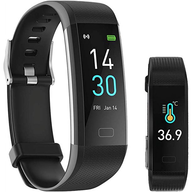 Rastreador de actividad Reloj inteligente Rastreador de ejercicios (negro), con temperatura corporal, frecuencia cardíaca, monitor de presión arterial IP68 a prueba de agua, con monitor de sueño, cont