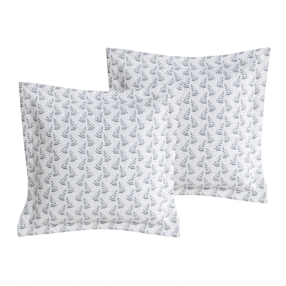 Levtex Home - Viviana Blue - Euro Sham Set of Two - (26x26in.), No insert -Watercolor Leaf Print - Grey and Cream