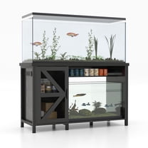 OC Orange-Casual 55-75 Gallon Fish Tank Stand with Cabinets and Shelves, Aquarium Tank with Power Outlets, Heavy Duty Steel Frame with Wooden Storage Shelf, 1200LBS Capacity, Black