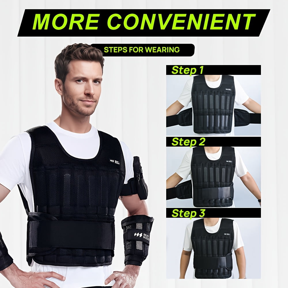 BeatBoost Men 30lb Adjustable Weight Vest with Steel Plates for Walking Strength Running Workout Trainers Fitness