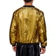 thumbnail image 3 of Chaqueta bomber de lentejuelas brillantes para hombres, chaqueta metálica de fiesta con cremallera, chaquetas varsity S doradas, 3 of 5