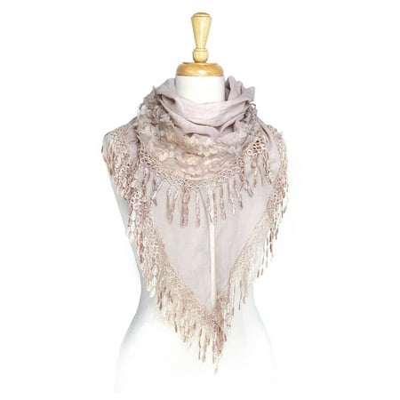 - Women's Lightweight Fancy Triangle Lace Scarf with Floral