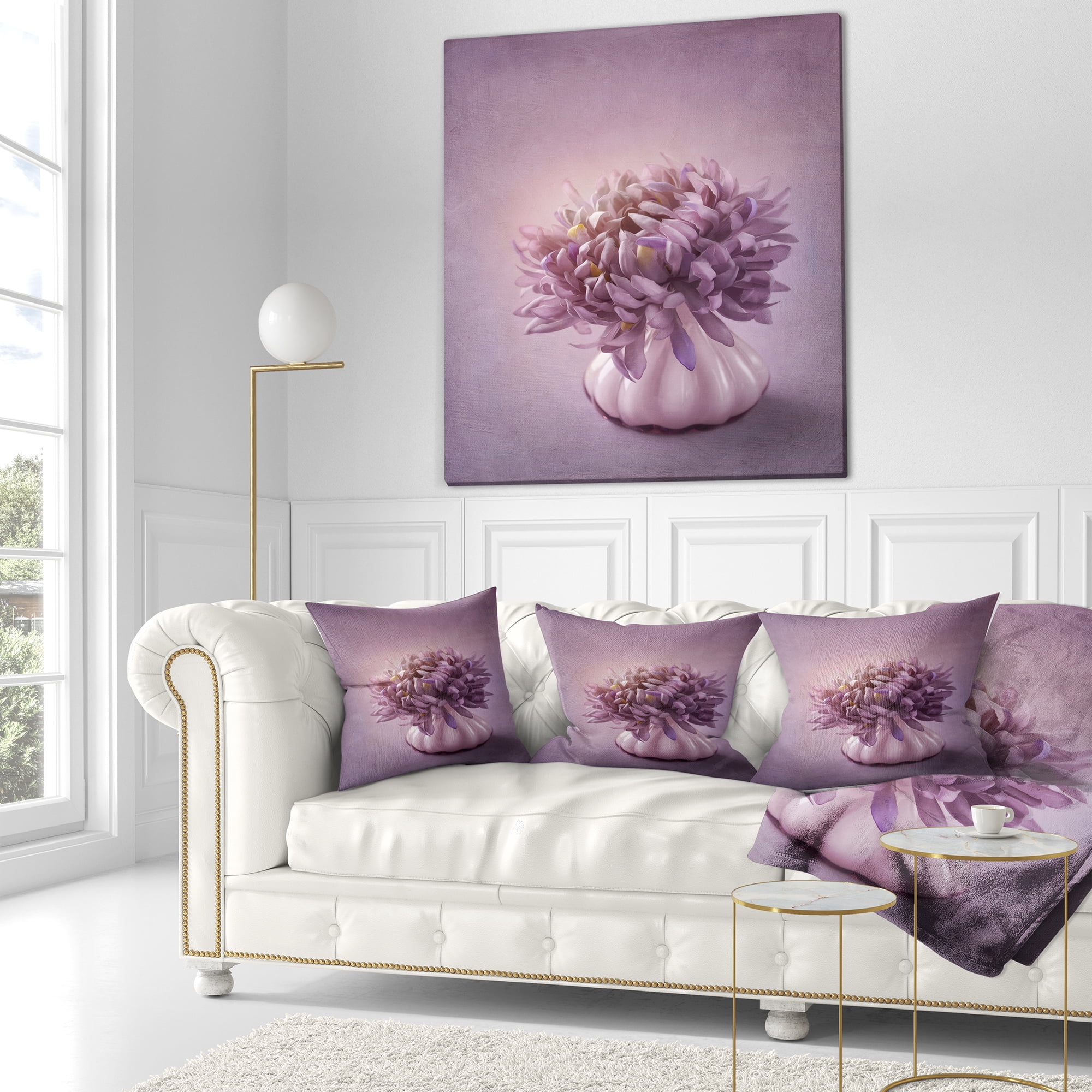 Designart Autumn Purple Flower in Vase - Floral Throw Pillow - 18x18
