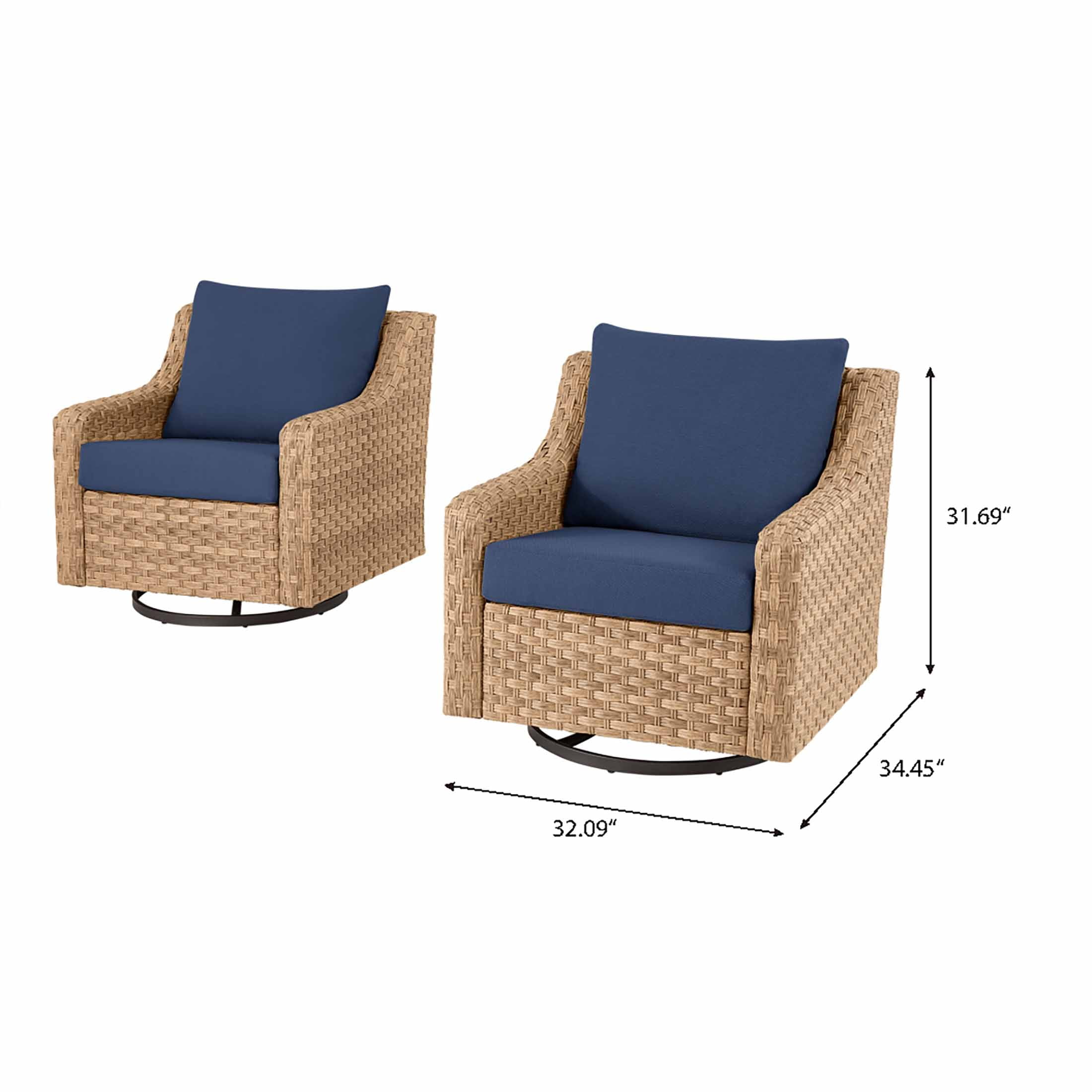 Better Homes & Gardens River Oaks Outdoor Swivel Gliders with Patio Covers, Set of 2, Navy